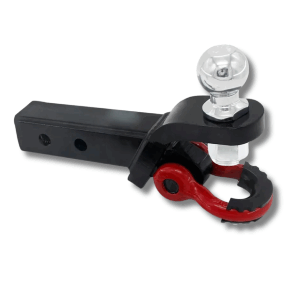 Towing shackle with hitch receiver, ball and lock